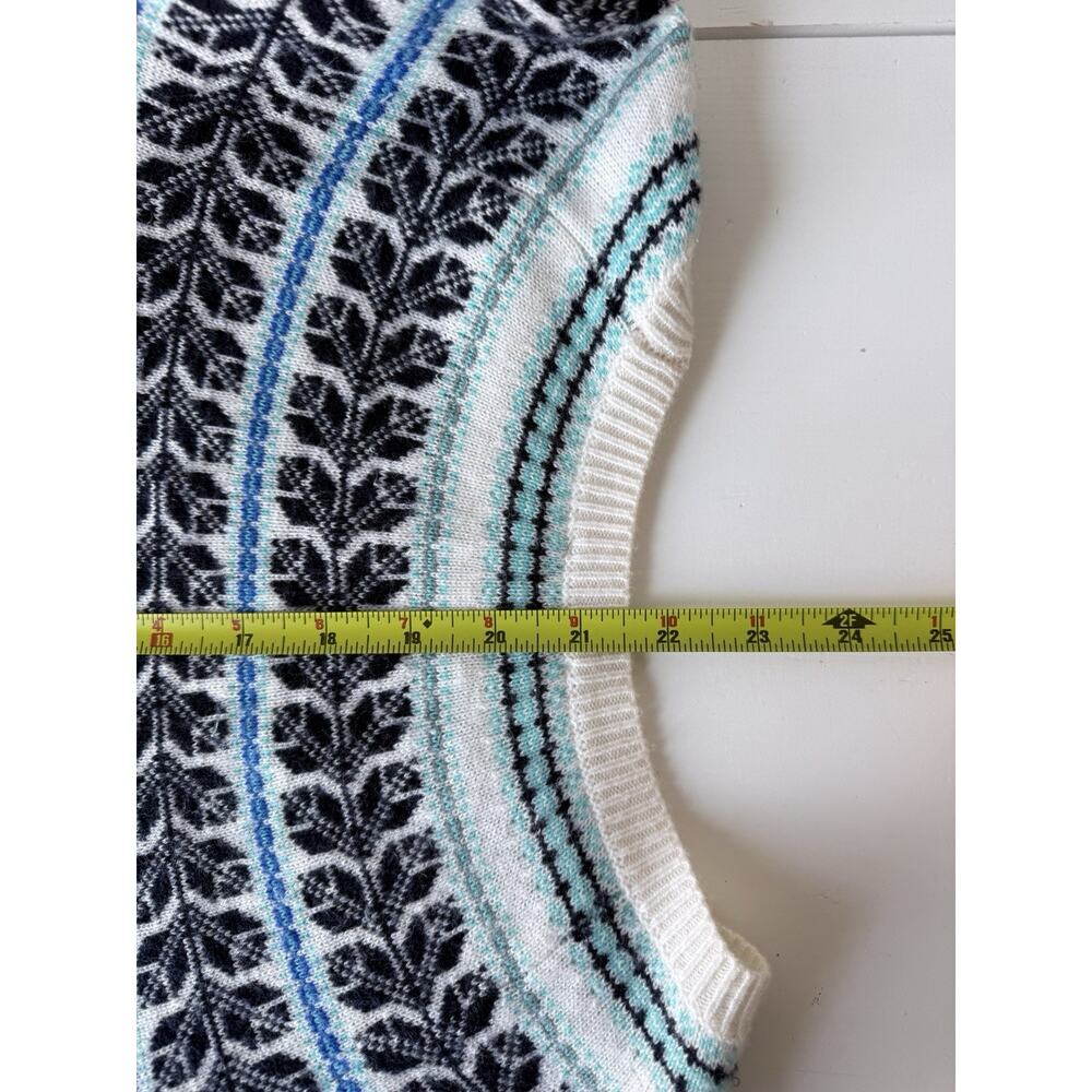 Talbots Sweater Womens M Fair Isle Pullover White Blue Lambs Wool Blend Jumper - Picture 6 of 7